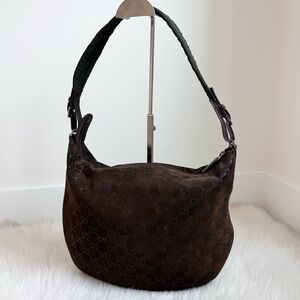 Authentic brown suede shoulder Gucci hobo bag